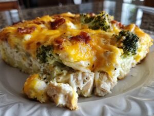 Creamy Low Carb Chicken Casserole with Broccoli and Bacon