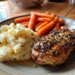 Garlic Herb Chicken with Mashed Potatoes and Glazed Carrots